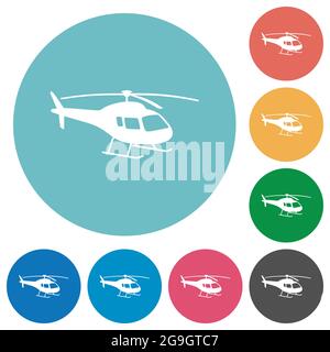 Helicopter silhouette flat white icons on round color backgrounds Stock Vector