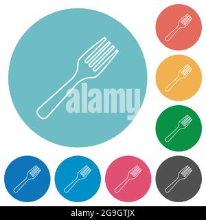 Single fork flat white icons on round color backgrounds Stock Vector