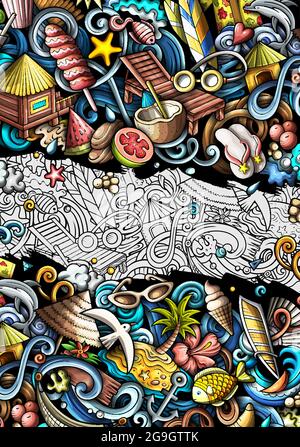 Summer beach hand drawn doodle banner. Cartoon vector detailed flyer. Stock Vector