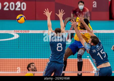 Tokyo, Japan. 24th July, 2021. T'QUIO, TO - 24.07.2021: TOKYO 2020 OLYMPIAD  TOKYO - Wallace do Brasil during the Brazil-Tunisia volleyball game at the  Tokyo 2020 Olympic Games held in 2021, the