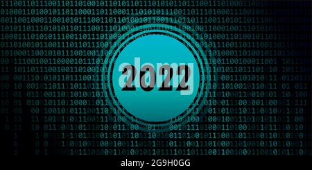 2022 new year on blue green binary code background Stock Vector