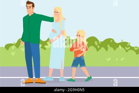 Happy family with children - concept of family on a walk in the park Stock Vector