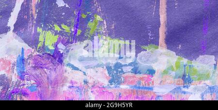 Dark purple abstract background. Humble brushstrokes in blue, green, pink Stock Photo