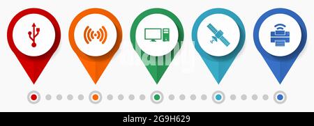 Mobility, technology, communication concept vector icon set, flat design pointers, infographic template Stock Vector