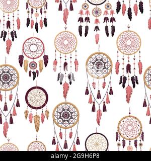 Vector seamless pattern with boho dreamcatchers. Flat style Stock Vector