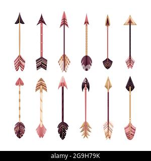 Set of vector arrows in boho style with geometric ornaments. Flat style Stock Vector