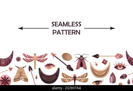 Horizontal vector seamless pattern with boho elements. Stock Vector