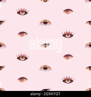 Vector seamless pattern with boho eyes. Bohemian background. Stock Vector