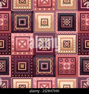 Vector seamless pattern with boho geometrical square elements. Flat style Stock Vector