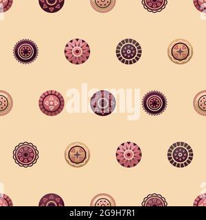 Vector seamless pattern with boho geometrical round elements. Flat style Stock Vector