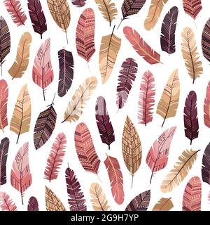 Vector seamless pattern in boho style with feathers in the flat style. Stock Vector