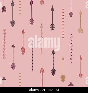 Vector seamless pattern with boho arrows and geometrical elements. Stock Vector