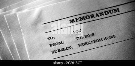 Written work Memo from the Boss work from home Stock Photo