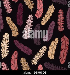 Vector seamless pattern in boho style with feathers in the simple style. Stock Vector