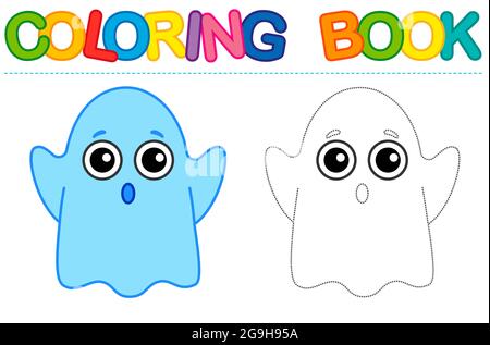 Coloring page funny Ghost. Educational tracing coloring book for childrens activity Stock Vector