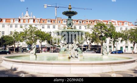 North fountain in the Rossio square, Lisbon, Portugal Stock Photo