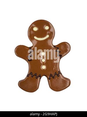 Gingerbread man cookie covered with chocolate, isolated on white Stock Photo