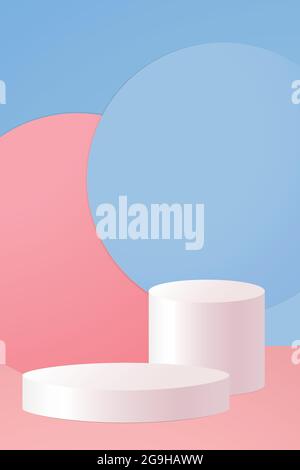 Vector illustration with product platforms in minimal style  Two empty white oval stands on abstract pastel backdrop Stock Vector