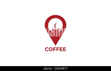 Coffee Logo on Round Pin Map Sign, Creative and Modern Coffee Shop Icon. Vector Logo Template Stock Vector