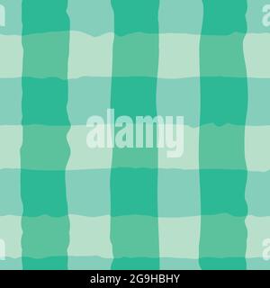 Vector watercolor effect gingham seamless pattern background. Organic irregular stripes painterly grid plaid backdrop.Teal green blue checked design Stock Vector