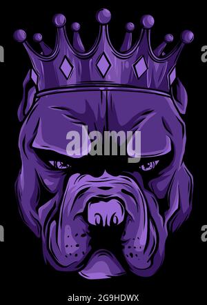 Vector illustration Angry pitbull head with crown Stock Vector