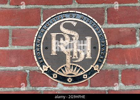 Close up image of the plaque or emblem used on Historic Homes from the Spokane Register of Historic Homes. Stock Photo