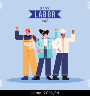 labor day poster with professionals workers Stock Vector