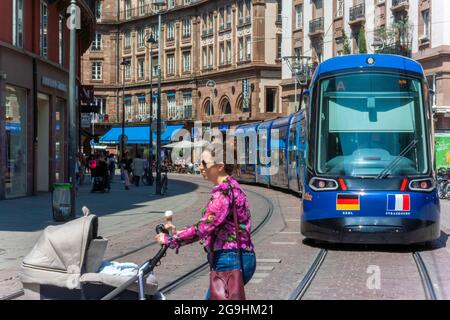 Strasbourg, France, Tramway on Street Scene, Old City Area Stock Photo