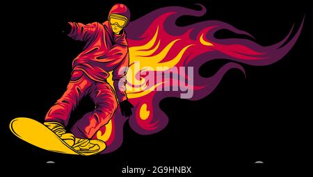 Snowboarder crow on fire vector illustration art Stock Vector