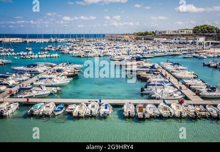 Otranto, Italy - September 6, 2017: Harbor with boats of Otranto town, Salento, Apulia region, Italy Stock Photo