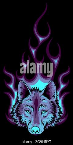 Wolf Flaming Fire Logo Vector illustration Mascot Design Stock Vector