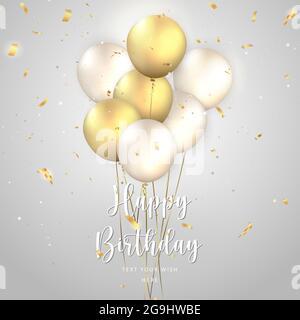 Elegant Golden Ballon Ribbon Happy Birthday Celebration Card Banner  Template Stock Vector by ©kusabi 483423920