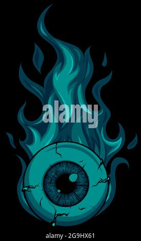 Single eyeball on fire in flames vector illustration Stock Vector