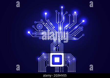 Circuit board electronic tree shape. Electronic vector elements for cyber design. Stock Vector