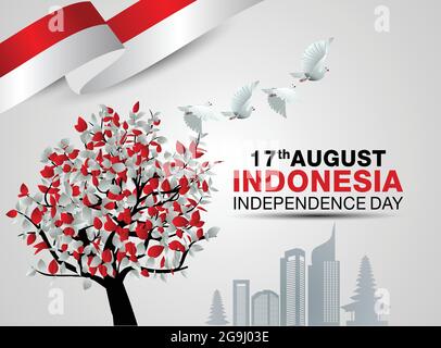 Happy Canada Day Vector Template DHappy independence Day Indonesia Vector Template Design Illustration. flag tree with flying pigeon.esign Illustratio Stock Vector