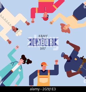 labor day postcard with professionals workers Stock Vector
