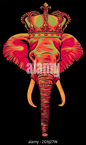 head elephant king animal artwork vector illustration Stock Vector