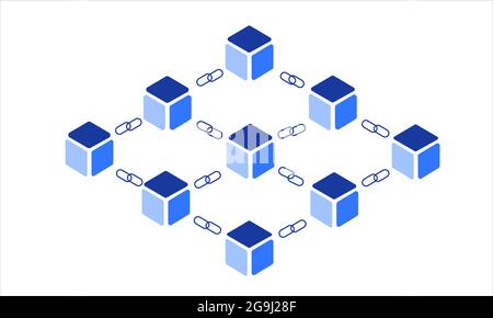 Illustration shows blocks are chained together, conceptual block chain art Stock Vector
