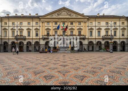 Aosta town hall, a neoclassical building erected in 1839 and located in the main square of Aosta. Aosta, Italy, June 2021 Stock Photo