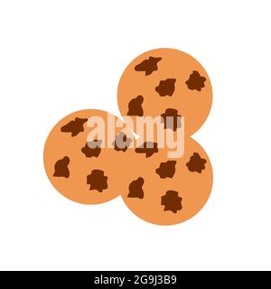 Round cookies with chocolate chips on an isolated background. Appetizer or dessert. Flat design element. Unhealthy food. Illustration. Stock Vector