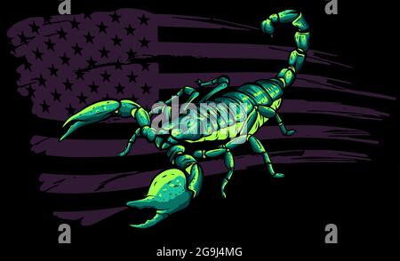 scorpion cartoon with american flag vector illustration Stock Vector