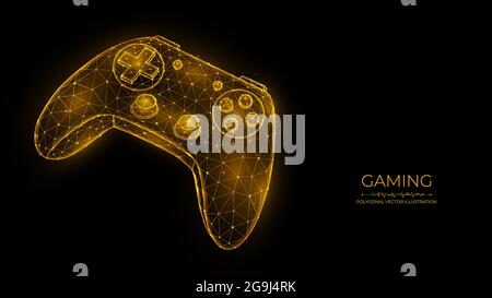 Gaming concept. Joystick for video games low poly design. Polygonal illustration of a game controller on a black background. Stock Vector