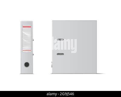 Realistic vector Blank office binder with metal rings, standing, back and side view. Stock Vector