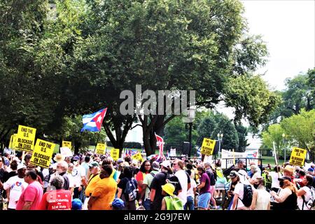 July 25th 2021-Washington, DC. USA - End the Embargo Protest's outside the Whitehouse call on President Biden and the U.S. to lift the embargo on Cuba Now!  Also members of the group Code Pink and one of it's founders Medea Benjamin who spoke at the rally were present as well. Credit Mark Apollo/Alamy Livenews Stock Photo