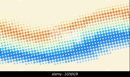 Abstract dotted retro background with blue and orange halftone wave. Vintage vector graphic pattern Stock Vector