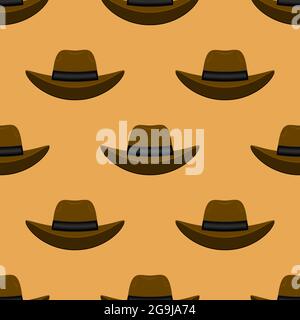 American Hat Icon Isolated on Orange Background. Seamless Pattern Stock Vector