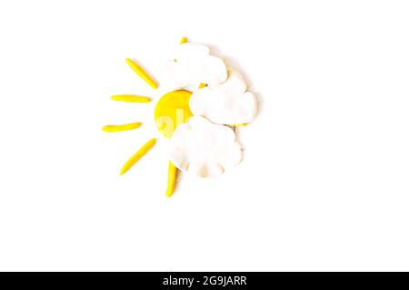 Sky and sun on white paint background. Made from plasticine Stock Photo