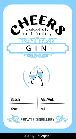 gin label logo design templates in trendy linear minimalist style - Cheers with glasses. symbols for chill place, food and drinks Stock Vector
