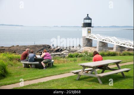 Marshall Point Lighthouse (1832 present tower 1857) in Port Clyde, Maine.  Was a scene in the movie Forest Gump Stock Photo