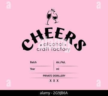 label design with ethnic elements in thin line style. Alcohol industry emblem, distilling business. Monochrome, black on white. Place for text Stock Vector